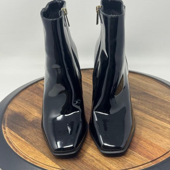 JLO Jennifer Lopez Mid Calf Ankle Black Patent Faux Leather Boots Shoes Size 9 - Picture 2 of 10